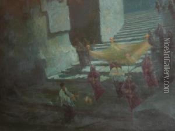 Processione Notturna Oil Painting - Gino Albieri