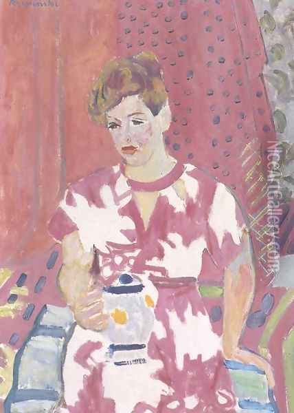 Woman in a Pink Dress Oil Painting - Czeslaw Rzepinski