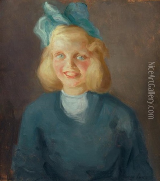 Girl With Bow Oil Painting - George Benjamin Luks