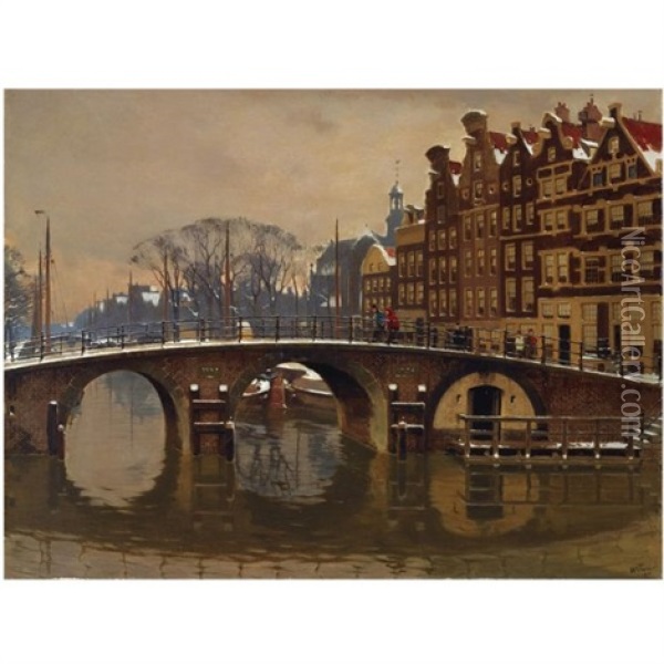 A Wintry View Of The Brouwersgracht, Amsterdam Oil Painting - Willem Arnoldus Witsen
