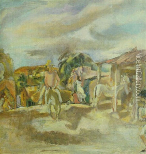 Village Cubain Oil Painting - Jules Pascin