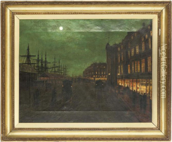 Moonlit Street Scene Oil Painting - John Atkinson Grimshaw
