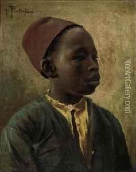 A Boy In A Fez Oil Painting - Anna Piattoli