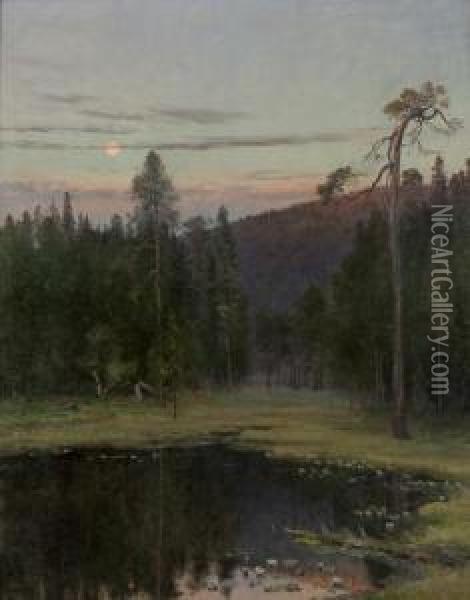 Evening By A Pond Oil Painting - Christian Eriksen Skredsvig