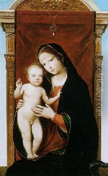 The Madonna And Child Enthroned Oil Painting - Francesco Francia