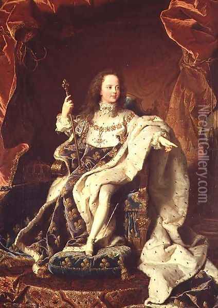 Portrait of Louis XV 1710-74 in Coronation Robes, 1715 2 Oil Painting - Hyacinthe Rigaud