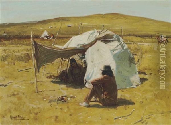 Indian Hogan On The Plains Oil Painting - Gilbert Gaul