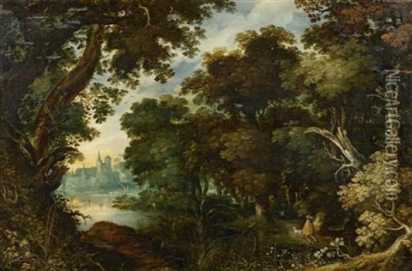 Waldlandschaft Mit Wasserschloss Oil Painting - Gillis Van Coninxloo III
