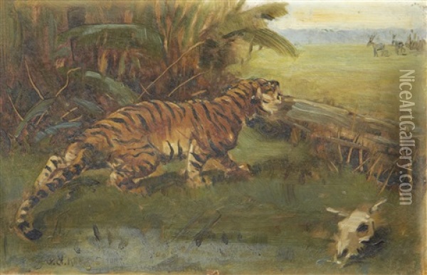 A Tiger Hunting Oil Painting - George Goodwin Kilburne Jr.