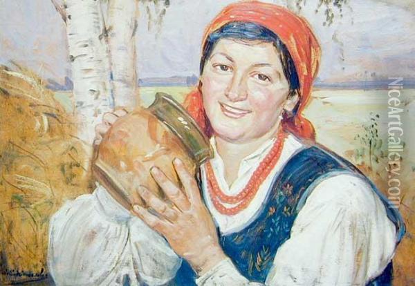 Kobieta Z Dzbanem Oil Painting - Wincenty Wodzinowski