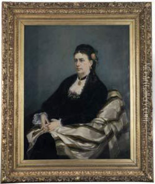 Portrait D'une Dame A L'echarpe Rayee Oil Painting - Julius Josephus Gaspard Starck