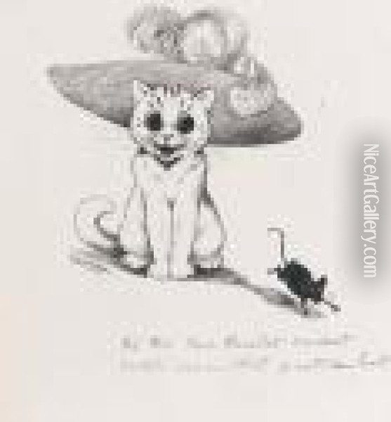 The Picture Hat Cat Oil Painting - Louis William Wain