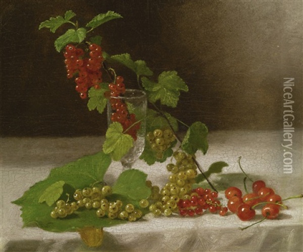 Still Life With Cherries, Glass And Currants Oil Painting - John F. Francis