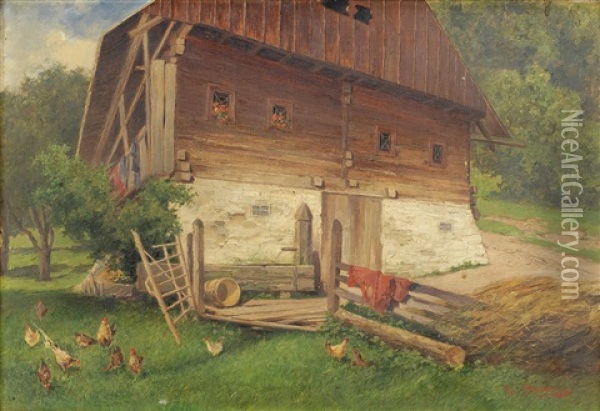 Auf Der Ruckseite Betitelt Obersteirische Hube Bei Obdach Oil Painting - Josef Mahorcig