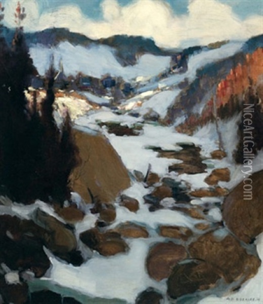 Winter Valley - Laurentian River Oil Painting - Arthur Dominique Rozaire