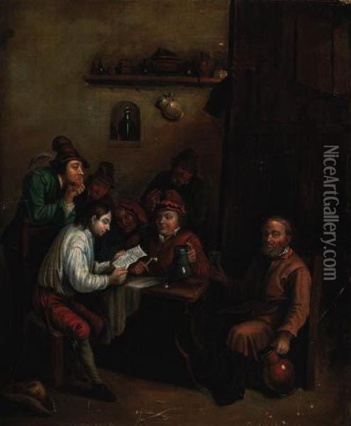 Peasants In An Interior Oil Painting - David The Younger Teniers