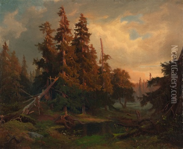Waldlandschaft Oil Painting - August Wilhelm Ferdinand Schirmer