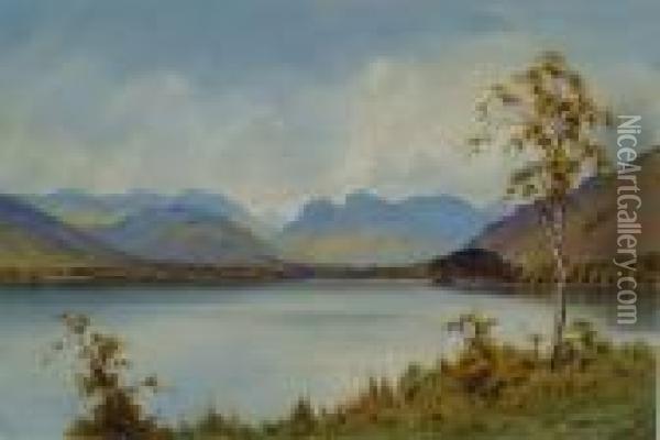 View Of The Langdale Pikes From Across Lake Windermere Oil Painting - Edward Horace Thompson