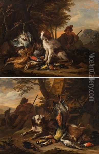 Hunting Still Lifes (counterparts) Oil Painting - Adriaen de Gryef