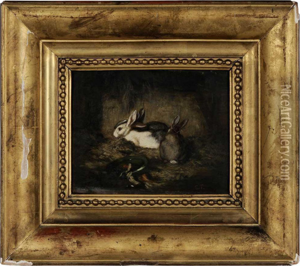 Rabbits In A Barn Oil Painting - Louis Eugene Lambert