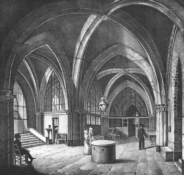 nterior view of the entrance room at the Conciergerie Prison 1831 Oil Painting - Collard
