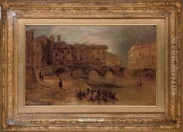 Old Baal's Bridge, Limerick Oil Painting - William Henry Bartlett
