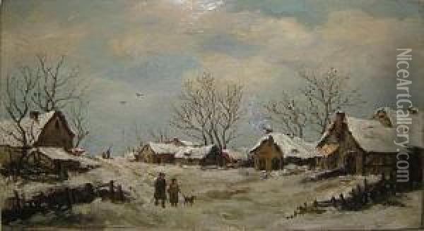 Personnages Dans Un Village Enneige Oil Painting - Adriaan Jozef Heymans