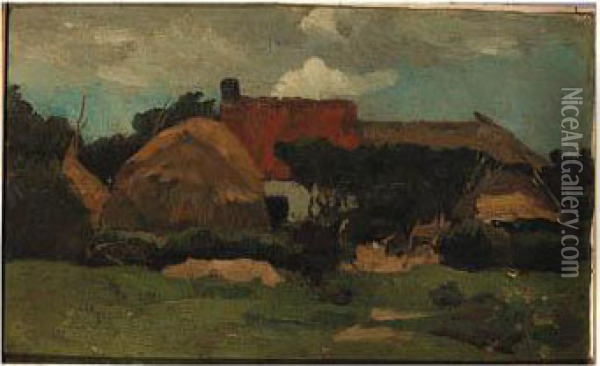 A Farm And A Hay-stack In A Landscape Oil Painting - Willem de Zwart
