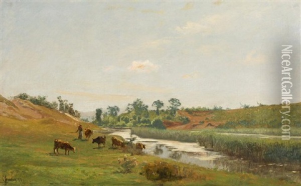Paysage Et Vaches Oil Painting - Charles Joseph Beauverie