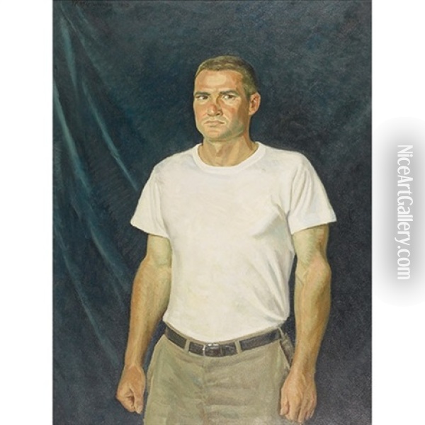 The Meter Reader, Portrait Of Brydon Smith Oil Painting - Thomas Reid Macdonald