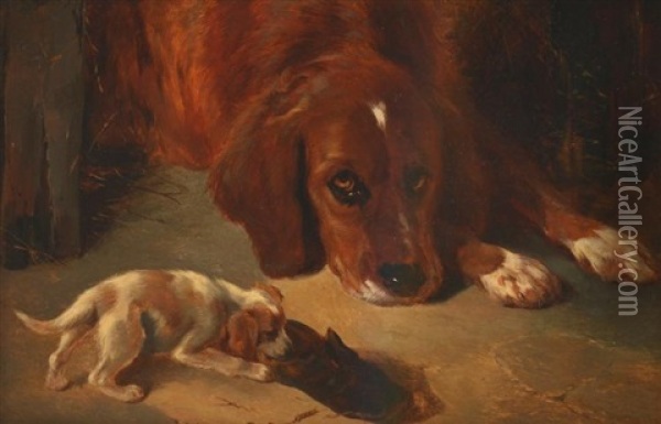 Playful Puppies Oil Painting - George William Horlor