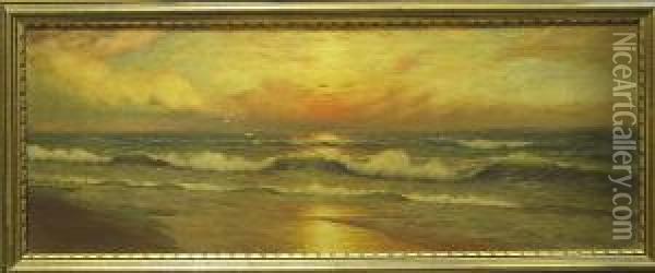 Surf At Sunset Oil Painting - Dey De Ribcowsky