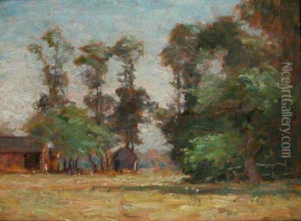 Old Barns Under Green Trees Oil Painting - Frank Alfred Bicknell