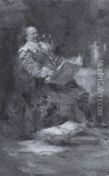 Musketier Bei Der Lekture Oil Painting - Friedrich Wahle