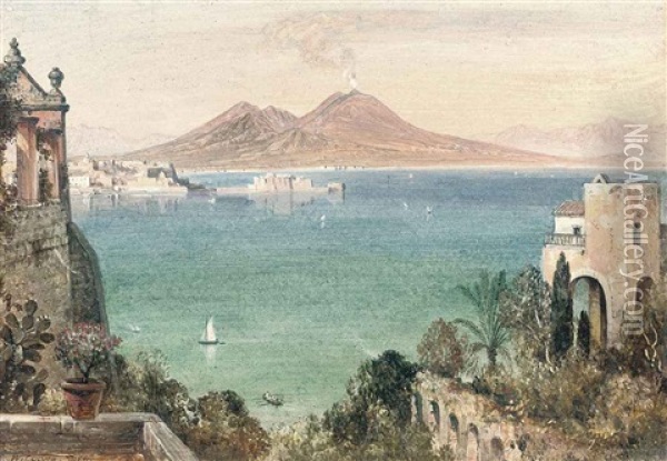 Vesuvius And Castel Del Ovo, Seen From Villa Cedroni, Posillippo Oil Painting - Edward William Cooke