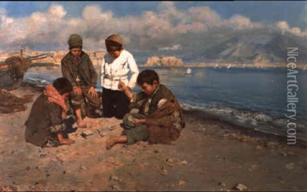 Fischerknaben Beim Kartenspiel Oil Painting - Giuseppe Giardiello