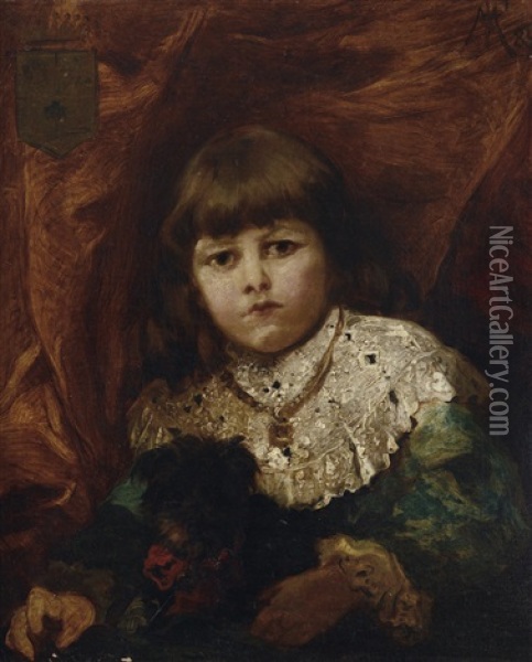 Bambina Nobile Con Cagnolino Oil Painting - Pietro Morgari