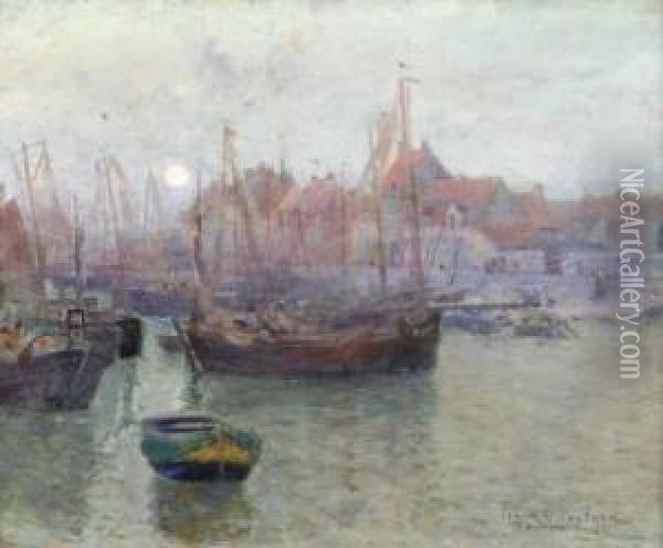 Twilight In The Harbor Oil Painting - Frank Crawford Penfold