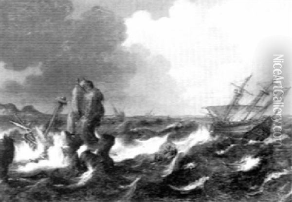 Ships In A Stormy Sea Oil Painting - Bonaventura Peeters the Elder