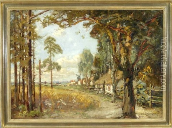 Feldweg Am Dorfrand Mit Blick In Die Landschaft Oil Painting - Yuliy Yulevich (Julius) Klever