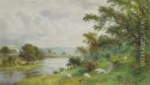 Sheep Grazing By A Stream Oil Painting - Roberto Angelo Kittermaster Marshall