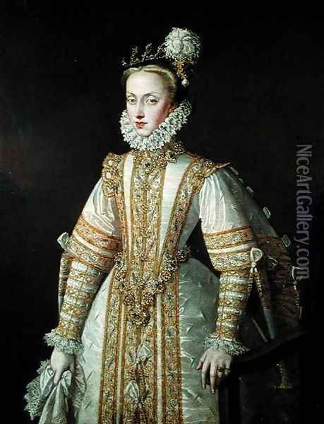 Anne of Austria 1549-80 Queen of Spain, c.1571 Oil Painting - Alonso Sanchez Coello
