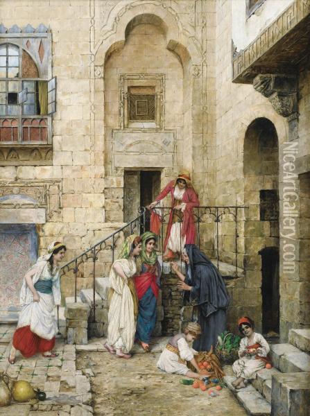 Femmes Dans Une Cour En Orient Oil Painting - Daniel Israel