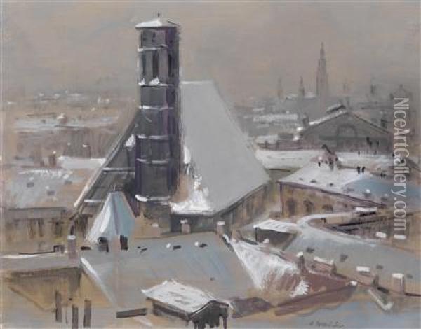 A View Over Vienna Roofs And Minoritenkirche Oil Painting - Heinrich Schroder