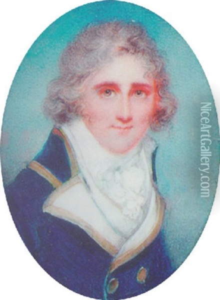 A Gentleman (keith Of Glasserton?) With Powdered Hair, Wearing A Blue Coat With Gold Edged White Facings Oil Painting - Anne Mee