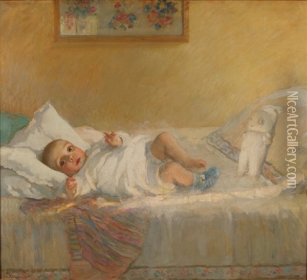 Rosemary In Crib Oil Painting - Francis Luis Mora
