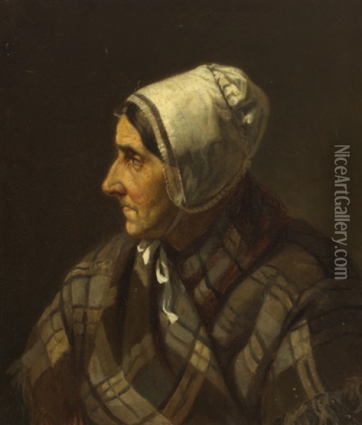Head Of Old Woman Oil Painting - Augustus Nicholas Burke