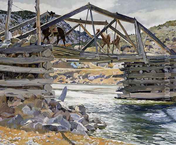 Crossing the Rio Grande, c.1914-31 Oil Painting - Walter Ufer