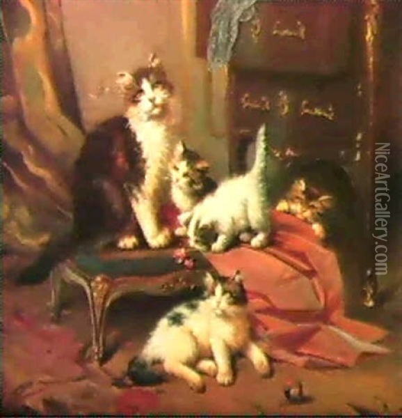 Die Stolze Katzenmutter Oil Painting - Leon Charles Huber