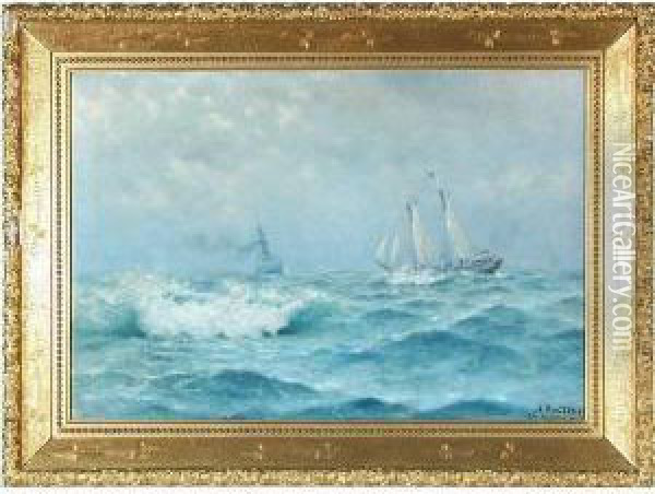 Hagerup, Pilot Ship Painting Rough Seas Oil Painting - Nels Hagerup